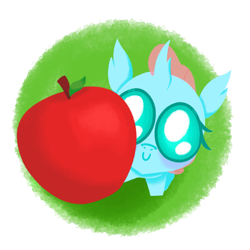 Size: 2755x2755 | Tagged: safe, artist:emiiambar, ocellus, changedling, changeling, g4, apple, cute, diaocelles, food, looking at you, smiling, solo