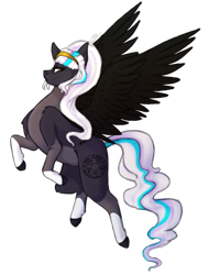 Size: 2000x2500 | Tagged: safe, artist:pixelberrry, oc, oc only, oc:wendy, pegasus, pony, art trade, clothes, colored hooves, colored wings, female, flying, hairband, mare, pale belly, pentagram, simple background, socks, solo, spread wings, transparent background, wings