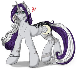 Size: 600x538 | Tagged: safe, artist:silvermoonbreeze, oc, oc only, oc:moonbreeze, pony, unicorn, facial markings, female, heart, horn, leg markings, looking at you, mare, raised hoof, simple background, solo, standing, unicorn oc, white background