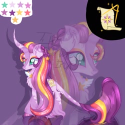 Size: 1607x1607 | Tagged: safe, artist:yoursmolbunny, sunny starscout's mother, pony, unicorn, g5, curved horn, ear markings, female, horn, horn markings, jewelry, leg markings, leonine tail, mare, necklace, palindrome get, race swap, redesign, smiling, solo, tail, tail markings, unicornified, unshorn fetlocks