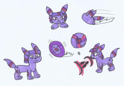 Size: 1070x747 | Tagged: safe, artist:spaton37, twilight sparkle, umbreon, g4, ball, crossover, dark pulse, goombafied, inanimate tf, kirby (series), morph ball, pokefied, pokémon, rolling, simple background, species swap, spin dash, traditional art, transformation, twilight umbreon, wheel, white background