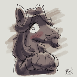 Size: 1000x1000 | Tagged: safe, artist:php191, jeff letrotski, earth pony, pony, g4, blushing, doodle, grayscale, hooves together, male, monochrome, simple background