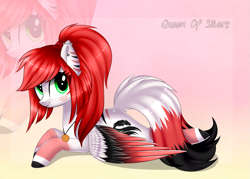 Size: 2173x1553 | Tagged: safe, artist:queenofsilvers, oc, oc only, pegasus, pony, commission, female, gradient background, looking at you, lying down, mare, pegasus oc, prone, smiling, smiling at you, solo, sploot, tail, wings, zoom layer