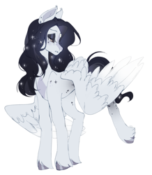 Size: 1649x1887 | Tagged: safe, artist:ruru_01, oc, oc only, pegasus, pony, ear piercing, hoof fluff, looking at something, piercing, raised hoof, simple background, solo, spread wings, white background, wings