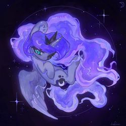 Size: 2048x2048 | Tagged: safe, artist:hc-yhccz, princess luna, alicorn, pony, female, mare, starry background