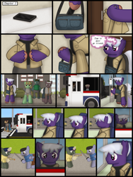 Size: 1750x2333 | Tagged: safe, artist:99999999000, oc, oc only, oc:firearm king, earth pony, pony, comic:affection, bus, bus stop, comic, phone, toy, toy gun