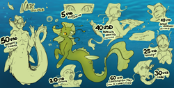 Size: 4000x2039 | Tagged: safe, artist:natt333, oc, seapony (g4), anthro, adoptable, auction, bubble, crepuscular rays, dorsal fin, fin, fins, fish tail, flowing mane, flowing tail, ocean, scales, smiling, solo, sunlight, swimming, tail, underwater, water
