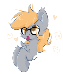 Size: 444x522 | Tagged: safe, artist:skylinepony_, derpy hooves, pegasus, pony, g4, cute, derpabetes, female, glasses, half body, heart, hoof hold, letter, looking at you, simple background, solo, white background