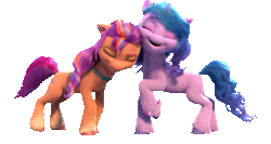 Size: 869x461 | Tagged: safe, edit, izzy moonbow, sunny starscout, earth pony, pony, unicorn, g5, my little pony: make your mark, official, animated, cheek to cheek, cute, daaaaaaaaaaaw, duo, duo female, eyes closed, female, floppy ears, gif, horn, izzybetes, lesbian, loop, mane stripe sunny, mare, nuzzling, physique difference, ship:moonscout, shipping, simple background, slender, smiling, sunny's bag, sunnybetes, thin, transparent background, weapons-grade cute