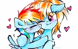 Size: 1482x923 | Tagged: safe, artist:liaaqila, rainbow dash, windy whistles, pegasus, pony, g4, cheek kiss, cute, dashabetes, duo, duo female, eyes closed, female, floating heart, heart, kissing, liaaqila is trying to murder us, liaaqila is trying to murder us with dashabetes, mother and child, mother and daughter, mother's day, one eye closed, platonic kiss, simple background, traditional art, white background, windybetes