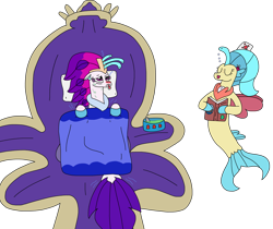 Size: 3000x2524 | Tagged: safe, artist:supahdonarudo, princess skystar, queen novo, seapony (g4), blanket, book, bowl, bubble, duo, duo female, female, food, hat, nurse hat, pillow, reading, red nose, sick, simple background, soup, thermometer, throne, transparent background