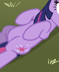 Size: 495x601 | Tagged: safe, screencap, twilight sparkle, pony, unicorn, g4, the super speedy cider squeezy 6000, belly, cropped, grass, lying down, pictures of bellies, solo, unicorn twilight