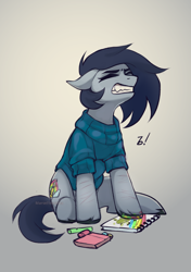 Size: 2039x2894 | Tagged: safe, artist:marsel1nushka, oc, oc only, pony, clothes, gradient background, scar, self harm, self harm scars, solo, sweater
