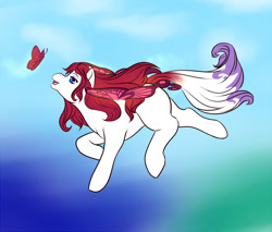 Size: 1280x1092 | Tagged: safe, artist:keroascrazy, oc, oc only, butterfly, flutter pony, pony, flying, gradient background, looking at something, solo