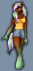 Size: 413x886 | Tagged: safe, artist:clemikou, oc, oc only, anthro, unguligrade anthro, g3, female, freckles, gradient hooves, simple background, solo
