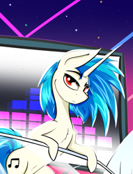 Size: 1702x2232 | Tagged: safe, artist:bumskuchen, dj pon-3, vinyl scratch, pony, unicorn, horn, looking at you, red eyes, solo
