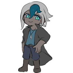 Size: 4096x4096 | Tagged: safe, artist:metaruscarlet, oc, oc only, oc:elizabat stormfeather, human, belt, boots, chibi, clothes, coat, commission, dark skin, denim, female, humanized, humanized oc, jeans, necktie, pants, shirt, shoes, simple background, solo, t-shirt, transparent background