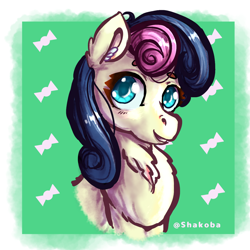 Size: 1280x1280 | Tagged: safe, artist:shakoba, bon bon, sweetie drops, earth pony, pony, g4, bust, female, mare, signature, simple background, solo