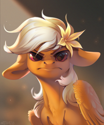 Size: 2500x3000 | Tagged: safe, artist:mithriss, oc, oc only, pegasus, pony, commission, female, floppy ears, flower, flower in hair, indignant, looking at you, mare, solo