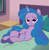 Size: 2363x2410 | Tagged: safe, artist:shieldwingarmorofgod, izzy moonbow, pony, unicorn, g4, g5, bed, bedroom, bedroom eyes, female, g5 to g4, generation leap, hoof on belly, horn, mare, smiling, solo, sultry pose