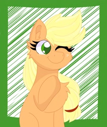 Size: 1632x1927 | Tagged: safe, artist:cinematic-fawn, applejack, earth pony, pony, g4, chest fluff, hatless, missing accessory, one eye closed, solo, wink