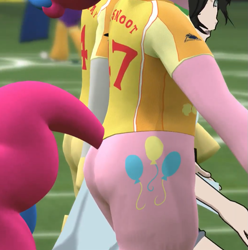 Size: 831x837 | Tagged: safe, pinkie pie, pony, 4chan cup, butt, football, hand, soccer field, sports