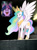 Size: 905x1207 | Tagged: safe, artist:erein, princess celestia, twilight sparkle, alicorn, pony, unicorn, g4, bereal., colored, duo, ears up, female, flat colors, happy, horn, looking at you, magic, meme, multicolored hair, multicolored tail, photo, redraw, screaming fan meme, smiling, smiling at you, tail, telekinesis, wings