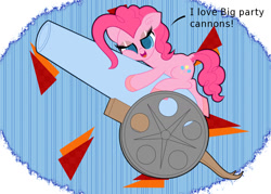 Size: 1400x1000 | Tagged: safe, artist:scandianon, pinkie pie, earth pony, pony, bedroom eyes, female, hug, innuendo, looking at you, mare, open mouth, open smile, party cannon, smiling, squishy cheeks, talking to viewer