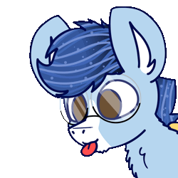 Size: 1920x1920 | Tagged: safe, artist:nhale, oc, oc only, oc:soaring spirit, pegasus, pony, animated, armor, chest fluff, chin fluff, coat markings, ear fluff, ear markings, gif, glasses, male, multicolored hair, pegasus oc, solo, stallion, tongue out, wing armor, wing brace, wings
