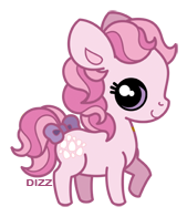Size: 169x196 | Tagged: safe, artist:dizziness, cotton candy (g1), earth pony, pony, g1, 2010, bow, chibi, colored pinnae, cute, female, looking at you, mare, outline, raised hoof, simple background, solo, standing, tail, tail bow, transparent background