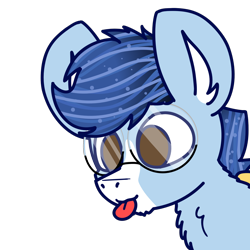 Size: 1920x1920 | Tagged: safe, alternate version, artist:nhale, oc, oc only, oc:soaring spirit, pegasus, pony, armor, chest fluff, chin fluff, coat markings, ear fluff, ear markings, glasses, male, multicolored hair, pegasus oc, solo, stallion, tongue out, wing armor, wing brace, wings
