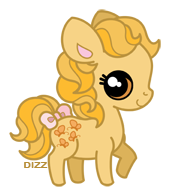 Size: 169x196 | Tagged: safe, artist:dizziness, butterscotch (g1), earth pony, pony, g1, 2010, bow, chibi, colored pinnae, cute, female, looking at you, mare, outline, raised hoof, simple background, solo, standing, tail, tail bow, transparent background