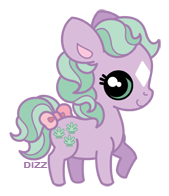 Size: 169x196 | Tagged: safe, artist:dizziness, seashell (g1), earth pony, pony, g1, 2010, bow, chibi, colored pinnae, cute, female, looking at you, mare, outline, raised hoof, simple background, solo, standing, tail, tail bow, transparent background