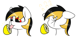 Size: 1800x900 | Tagged: safe, artist:cdrspark, oc, oc only, oc:spark apocalypse, pegasus, pony, female, food, lemon, licking, meme, pegasus oc, scrunchy face, silly, silly pony, solo, tongue out