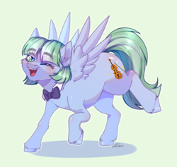 Size: 2508x2381 | Tagged: safe, artist:honeybbear, oc, oc only, oc:silky strings, pegasus, pony, green background, pegasus oc, simple background, solo