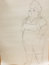 Size: 2983x3977 | Tagged: safe, artist:elspoiledmilk, cup cake, human, bbw, fat, female, high res, humanized, monochrome, photo, solo, thick cup cake, traditional art