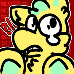 Size: 894x894 | Tagged: safe, artist:felixmcfurry, oc, oc only, oc:lemon lime (felixmcfurry), fluffy pony, crying, exclamation point, interrobang, male, outline, question mark, solo, solo male, white outline