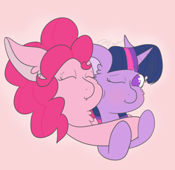 Size: 3092x3000 | Tagged: safe, artist:tkshoelace, pinkie pie, twilight sparkle, earth pony, pony, unicorn, g4, chest fluff, duo, duo female, ear fluff, female, horn, hug, hug from behind, lesbian, ship:twinkie, shipping, simple background