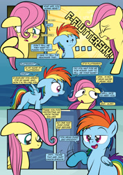 Size: 1920x2715 | Tagged: safe, artist:alexdti, artist:v-nico, fluttershy, rainbow dash, pony, comic:how we met, blushing, comic, female, filly, filly fluttershy, filly rainbow dash, younger