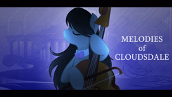 Size: 1920x1080 | Tagged: artist needed, safe, octavia melody, earth pony, pony, g4, cello, cloudsdale, eyes closed, musical instrument, rain, solo, violin