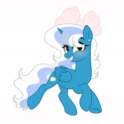 Size: 6890x6890 | Tagged: safe, artist:riofluttershy, oc, oc only, oc:fleurbelle, alicorn, pony, alicorn oc, blushing, bow, ear piercing, earring, female, hair bow, horn, jewelry, mare, piercing, simple background, solo, white background, wings, yellow eyes