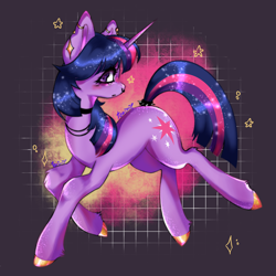 Size: 3000x3000 | Tagged: safe, artist:toxikil, twilight sparkle, pony, unicorn, g4, abstract background, anatomically correct, choker, cute, ear piercing, earring, female, horn, jewelry, mare, necklace, nose piercing, nose ring, piercing, ring, solo, solo female, sparkly mane, sparkly tail, tail, tail ring, unicorn twilight