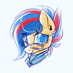 Size: 1000x1000 | Tagged: safe, artist:scarlet-spectrum, oc, oc only, oc:soundwave, pony, bust, glasses, portrait, signature, solo