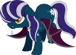 Size: 2400x1729 | Tagged: safe, artist:pure-blue-heart, oc, oc only, oc:heartfang, bat pony, angry, bat wings, ears back, fangs, female, jewelry, mare, necklace, simple background, transparent background, two toned mane, wet, wet mane, wings