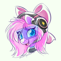 Size: 1000x1000 | Tagged: safe, artist:scarlet-spectrum, oc, oc only, oc:lillybit, pony, bust, headset, portrait, signature, solo