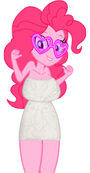Size: 4199x8000 | Tagged: safe, artist:laszlvfx, edit, vector edit, pinkie pie, human, equestria girls, g4, bare shoulders, big breasts, breasts, busty pinkie pie, clothes, dress, female, happy, sexy, simple background, smiling, solo, solo female, sunglasses, transparent background, vector