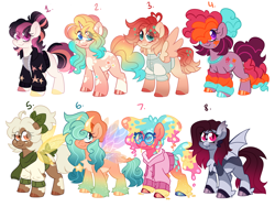 Size: 8000x6000 | Tagged: safe, oc, earth pony, pegasus, pony, unicorn, adoptable, fairy wings, horn, horns, wings