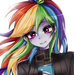 Size: 1012x1024 | Tagged: safe, artist:pulse, rainbow dash, human, equestria girls, g4, cellphone, clothes, female, phone, simple background, smiling, solo, sweater, turtleneck, turtleneck sweater, white background