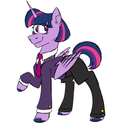 Size: 1080x1080 | Tagged: safe, artist:fuckomcfuck, twilight sparkle, alicorn, pony, clothes, necktie, simple background, solo, suit, transparent background, twilight sparkle (alicorn)
