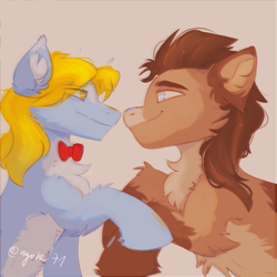 Size: 2000x2000 | Tagged: safe, artist:nyota71, derpibooru exclusive, doctor whooves, perfect pace, time turner, earth pony, pony, g4, bowtie, chest fluff, doctor who, doctorpace, duo, duo male, ear fluff, gay, holding hooves, looking at each other, looking at someone, male, redesign, shipping, simple background, smiling, smiling at each other, the doctor, the master, unshorn fetlocks